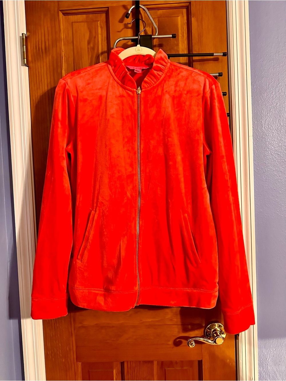 Lilly Pulitzer Vibrant Pink/Orange Velvet Zip Bomber Jacket